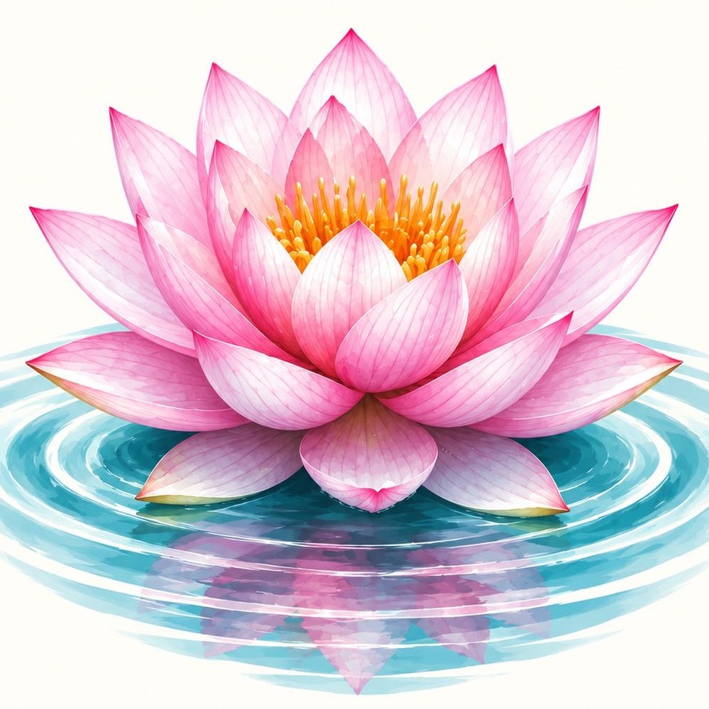 Pink lotus flower floating on rippling water